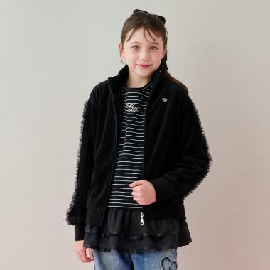 網紗荷葉邊天鵝絨夾克