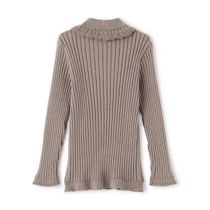 【有機棉】荷葉邊領羅紋毛衣【日本製造】