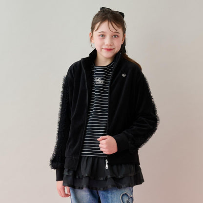 網紗荷葉邊天鵝絨夾克