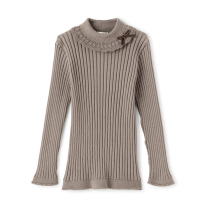 【有機棉】荷葉邊領羅紋毛衣【日本製造】
