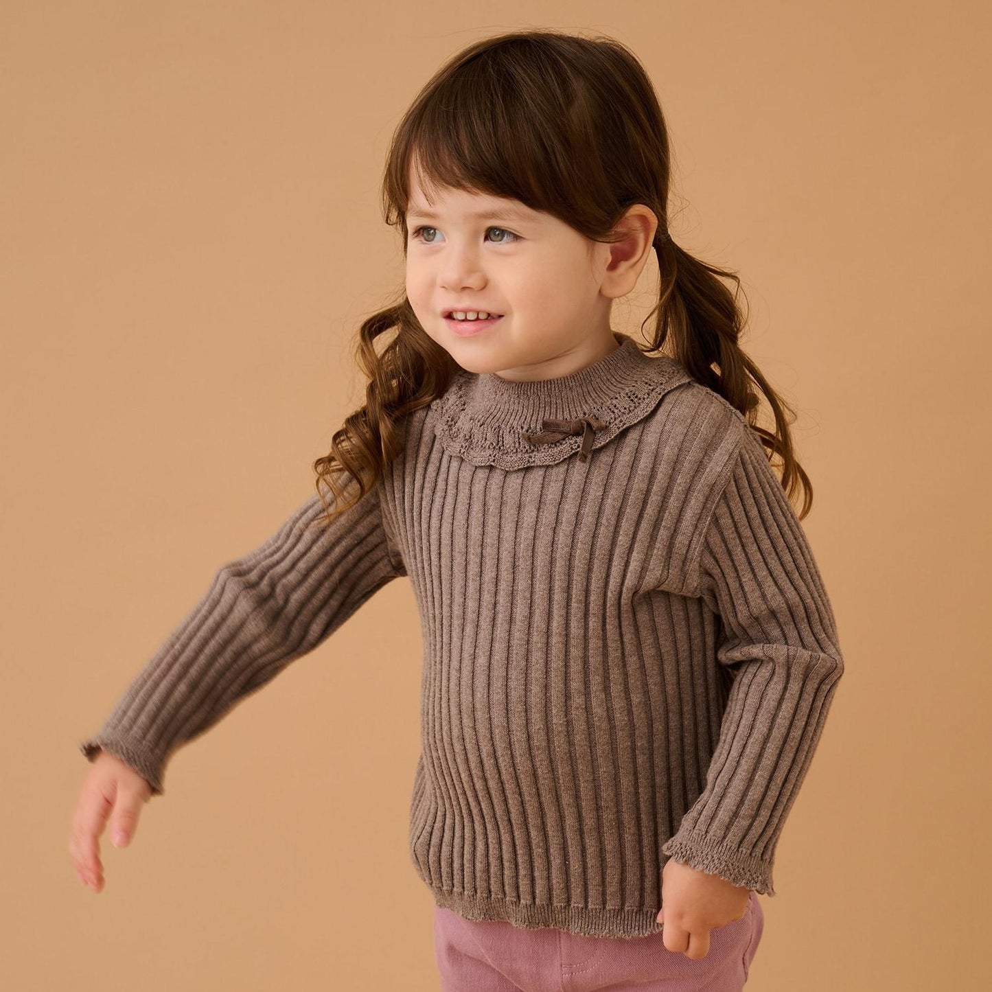 【有機棉】荷葉邊領羅紋毛衣【日本製造】