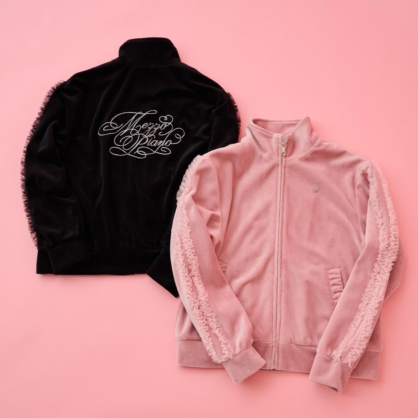 網紗荷葉邊天鵝絨夾克