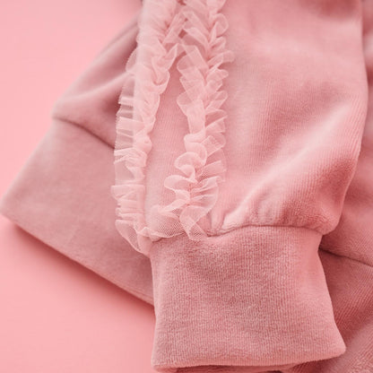 網紗荷葉邊天鵝絨夾克