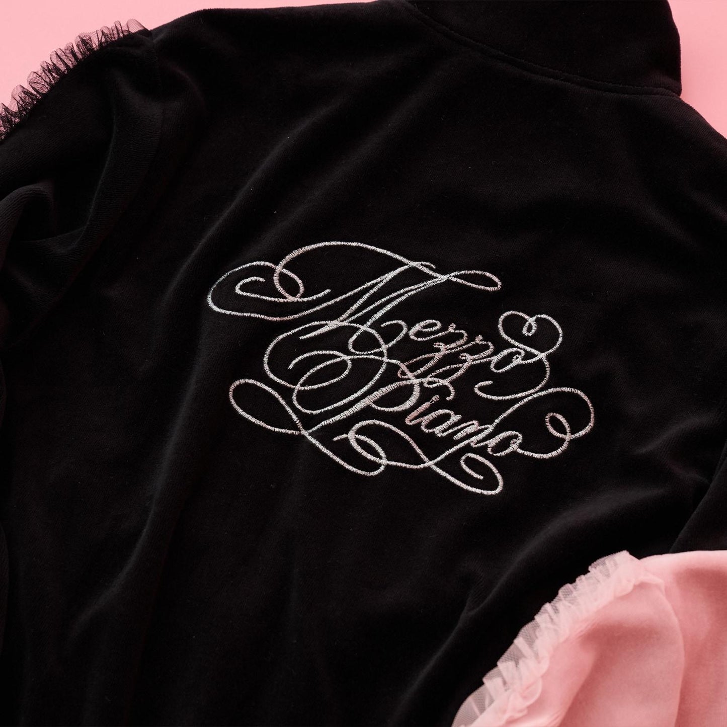 網紗荷葉邊天鵝絨夾克