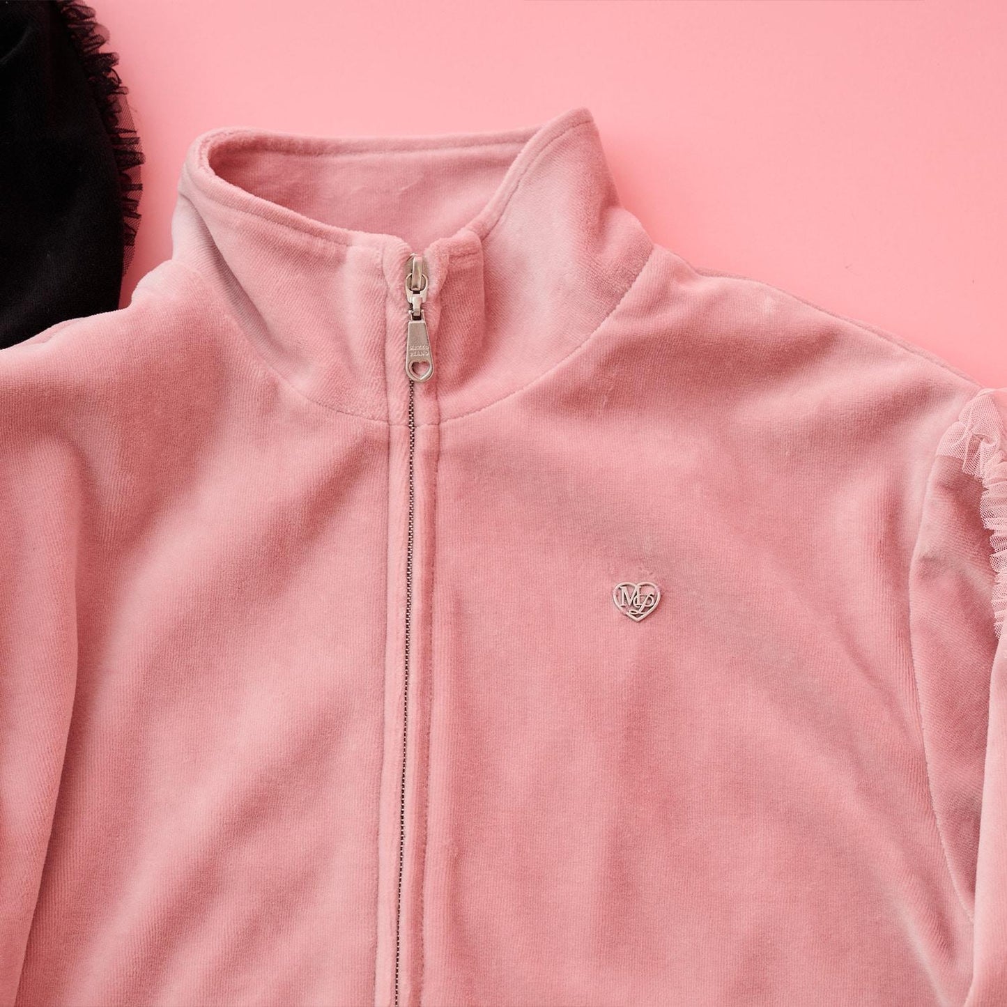 網紗荷葉邊天鵝絨夾克