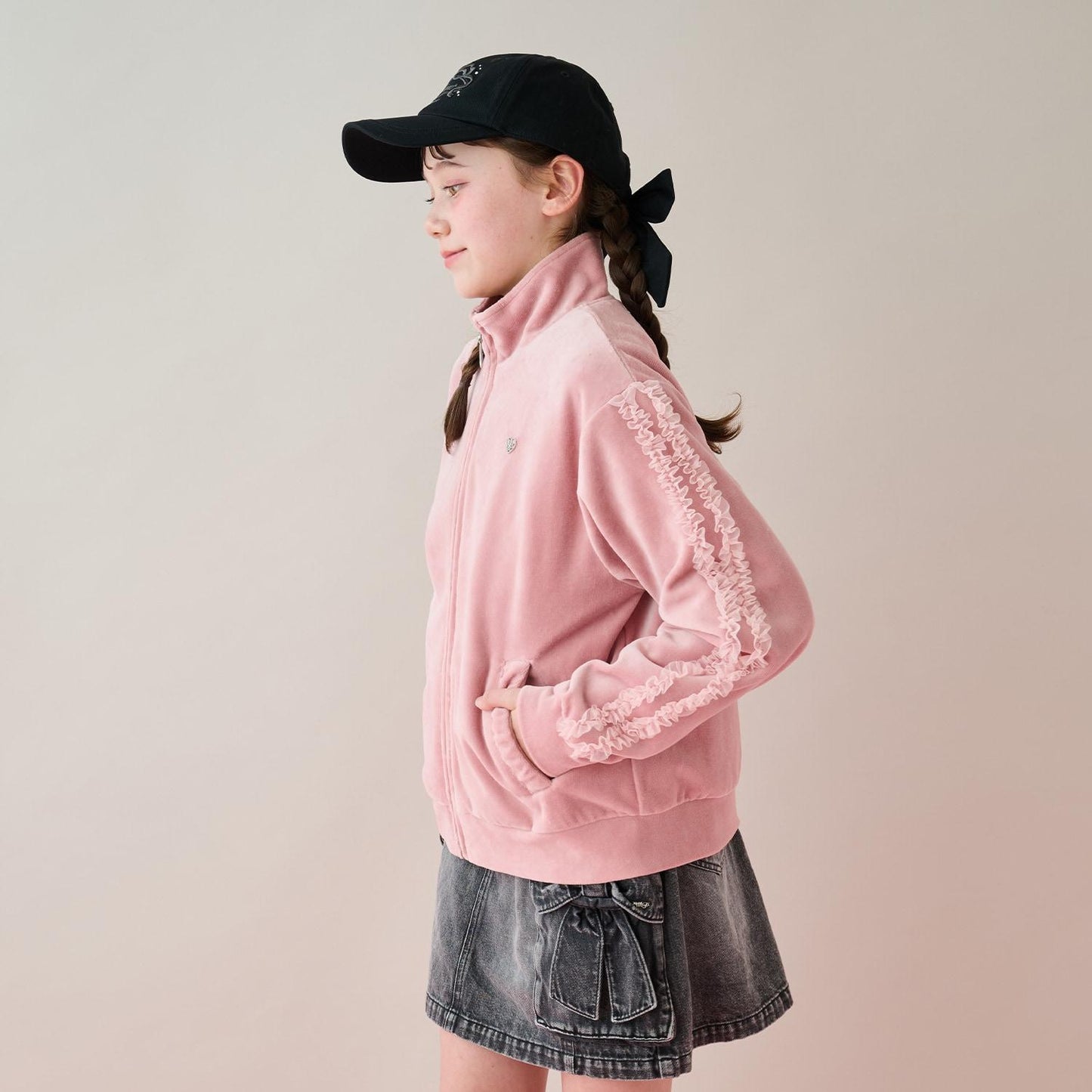 網紗荷葉邊天鵝絨夾克