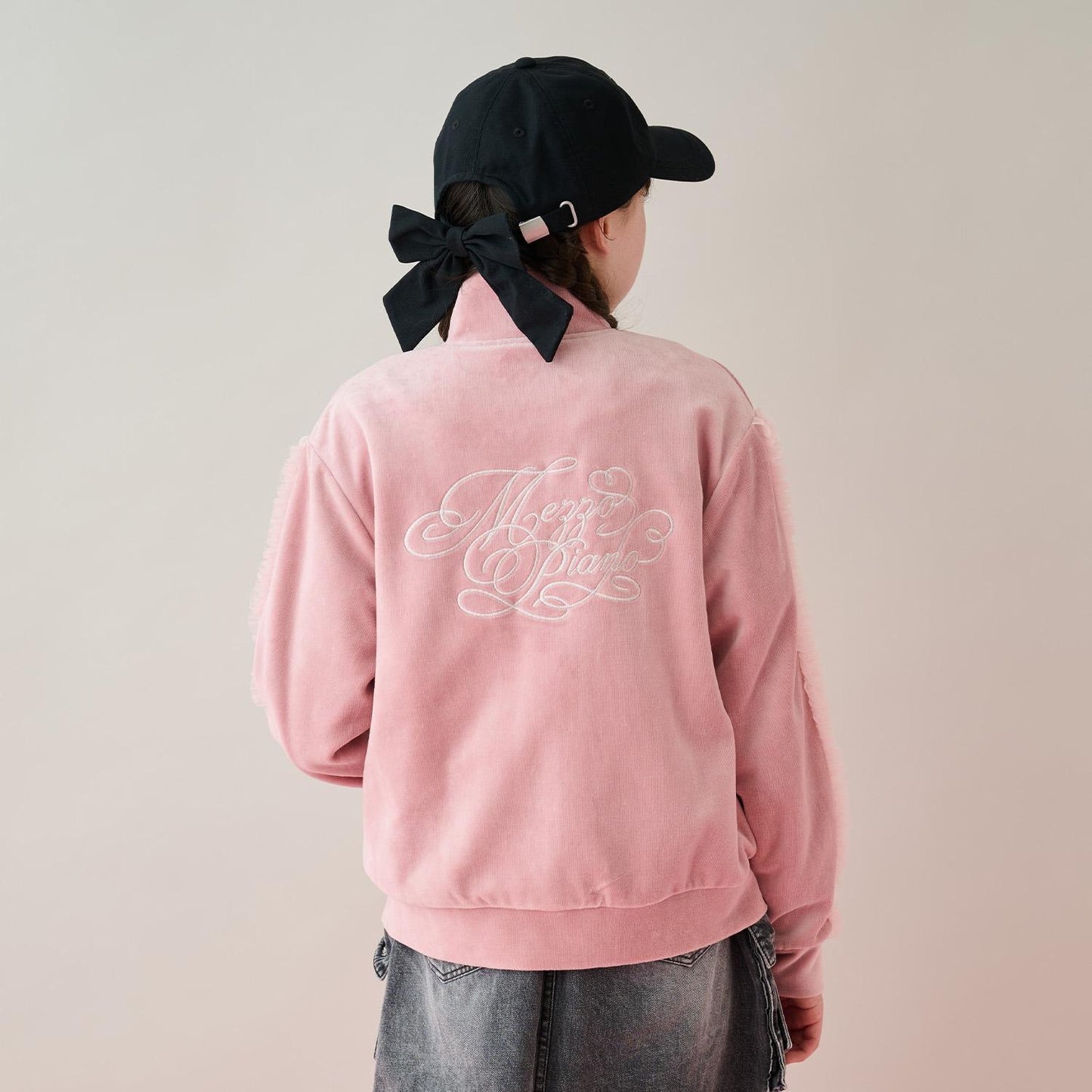 網紗荷葉邊天鵝絨夾克