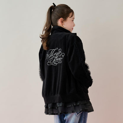 網紗荷葉邊天鵝絨夾克