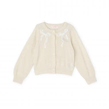 【人氣商品】【直營店無售】蝴蝶結亮絲針織開衫