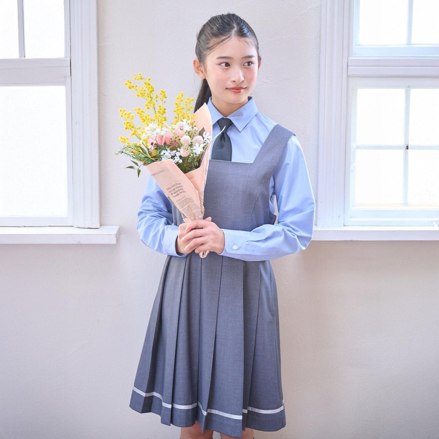 【畢業服】拼接褶皺連衣裙