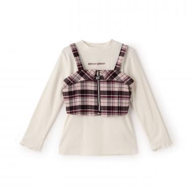 格紋吊帶背心&長袖T恤套裝