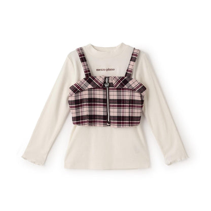 格紋吊帶背心&長袖T恤套裝