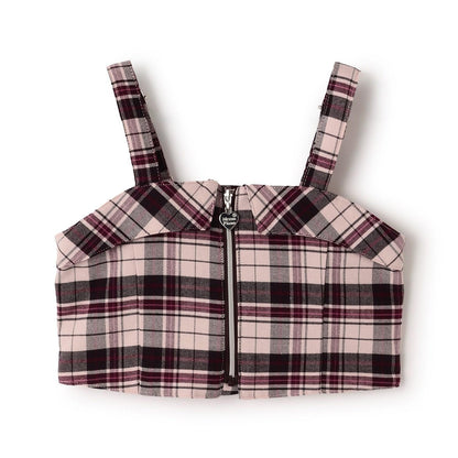 格紋吊帶背心&長袖T恤套裝