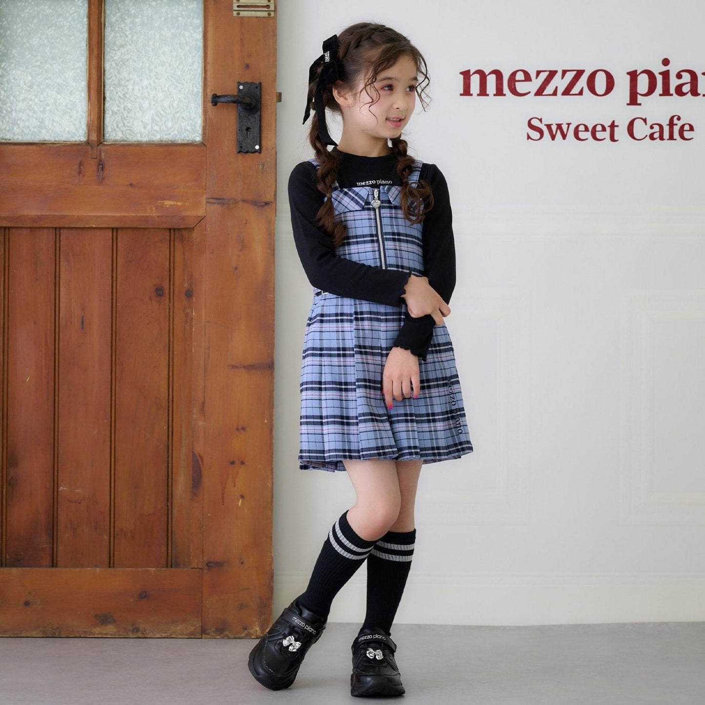 格紋吊帶背心&長袖T恤套裝