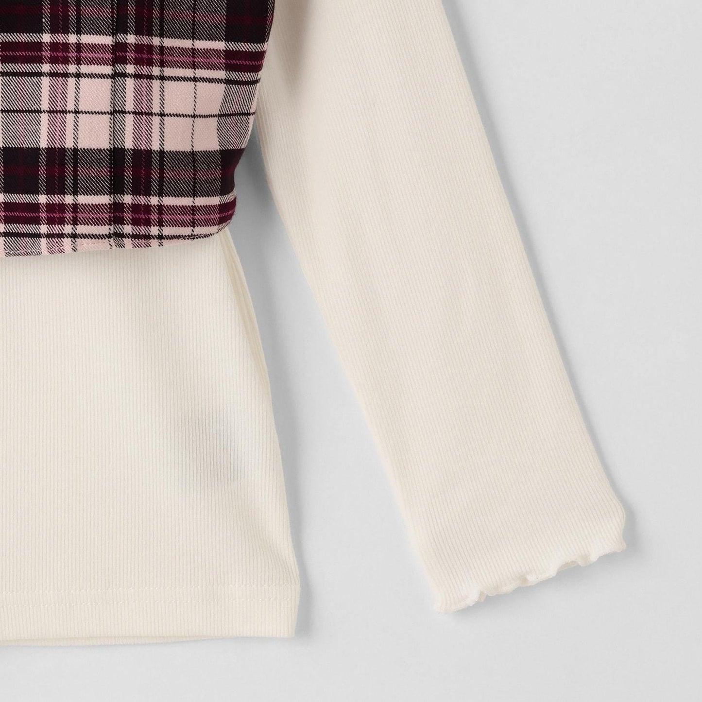 格紋吊帶背心&長袖T恤套裝