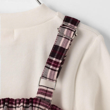 格紋吊帶背心&長袖T恤套裝