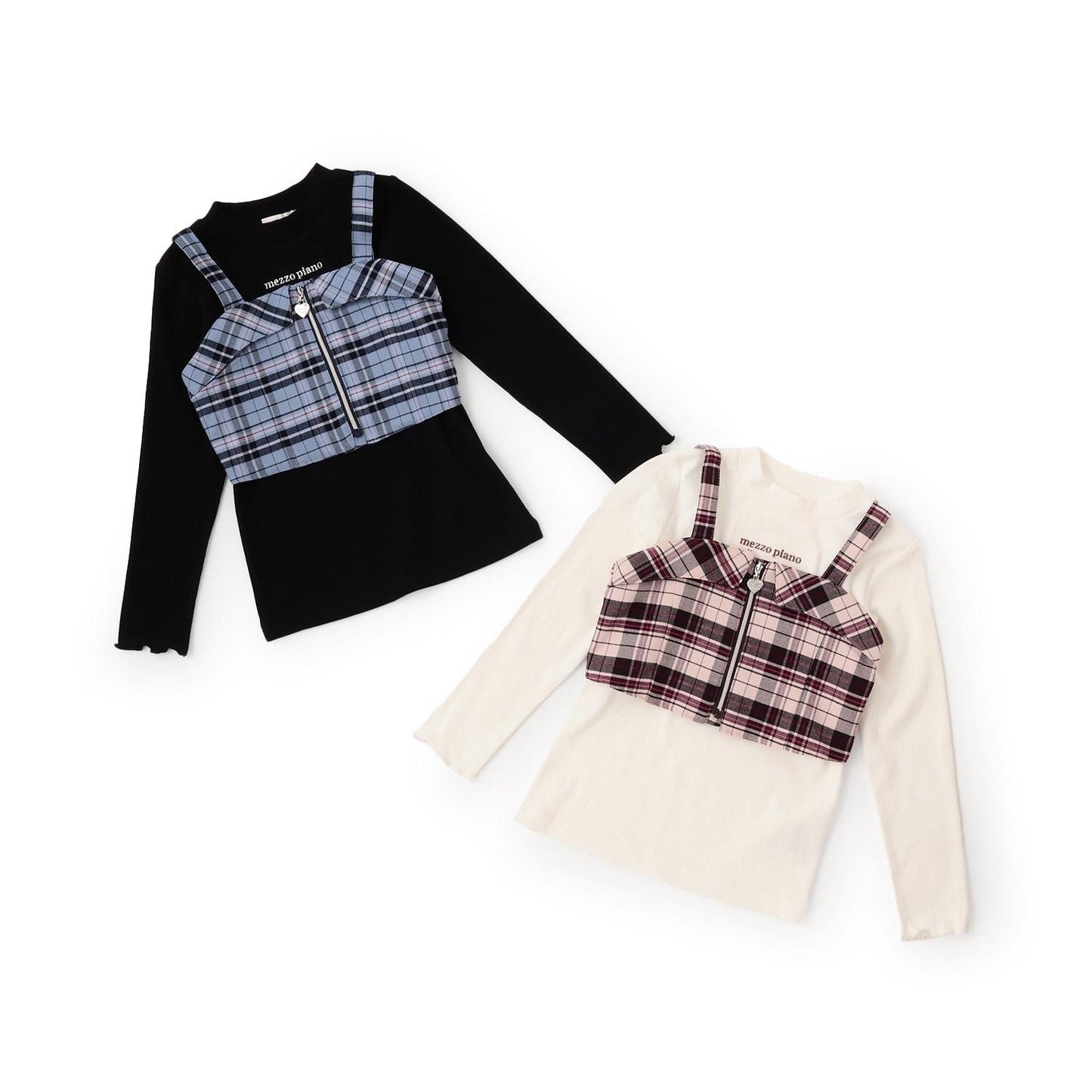 格紋吊帶背心&長袖T恤套裝