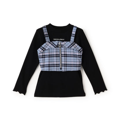 格紋吊帶背心&長袖T恤套裝