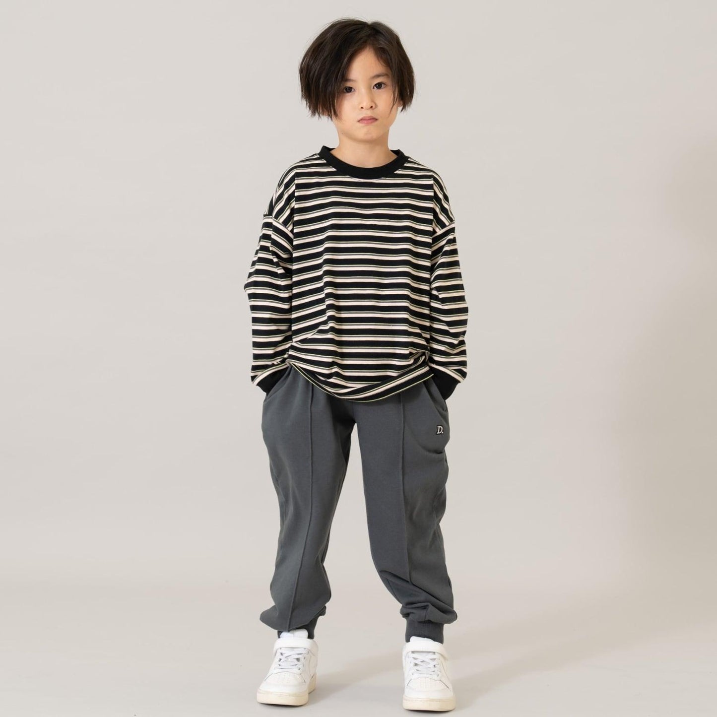 【親子款】【100%純棉】【365D.】拼色條紋寬鬆長袖T恤