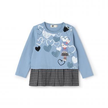 格紋百褶長袖長款上衣