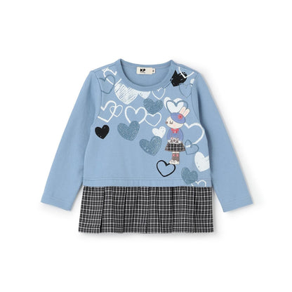 格紋百褶長袖長款上衣