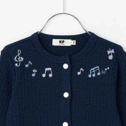 音符刺繡寬鬆羅紋開衫