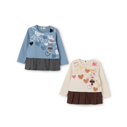 格紋百褶長袖長款上衣