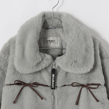 蝴蝶結毛絨外套