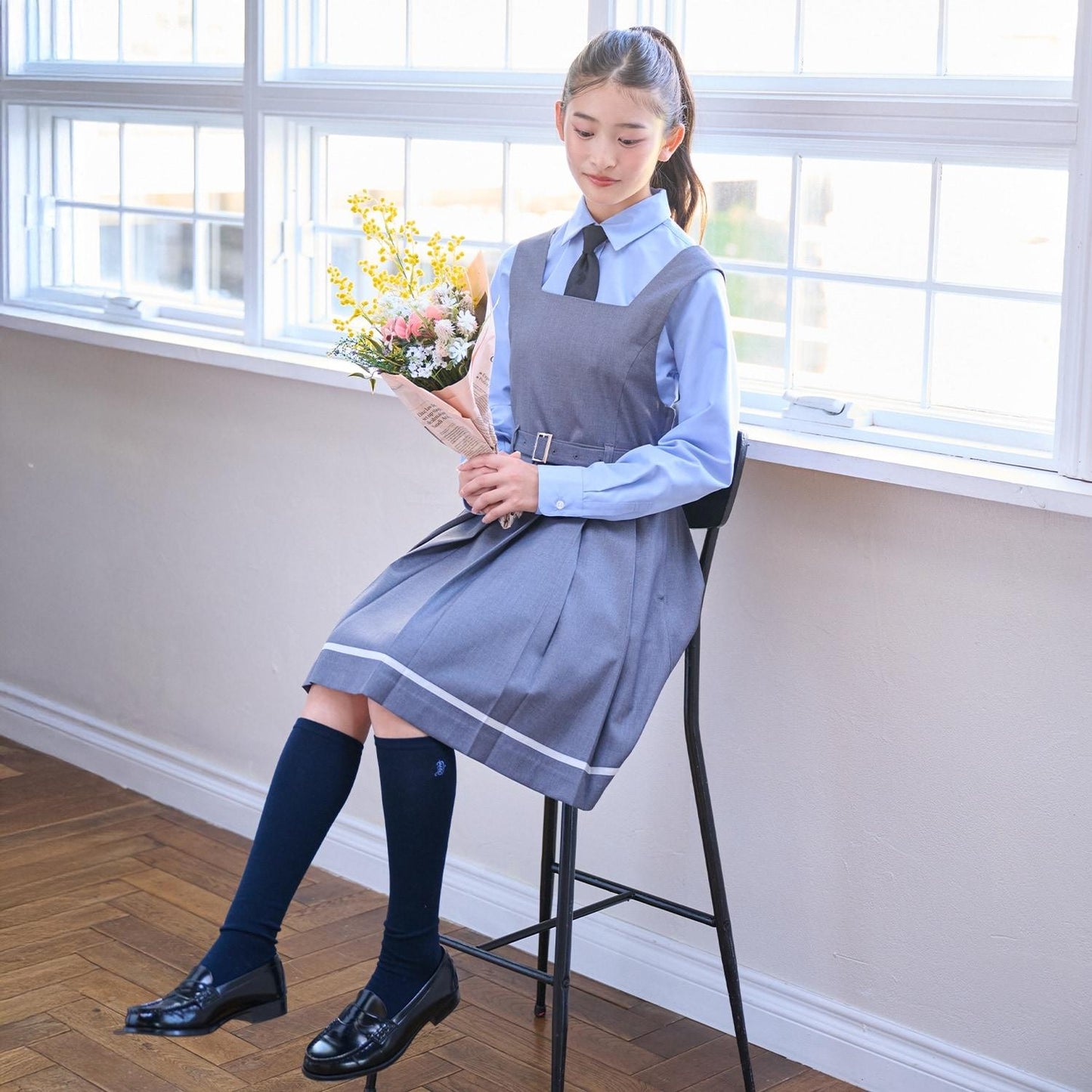 【畢業服】拼接褶皺連衣裙