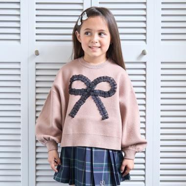 【像棉花糖般的穿著感】【可機洗】愛心蝴蝶結拼接圖案毛衣