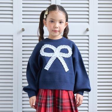 【像棉花糖般的穿著感】【可機洗】愛心蝴蝶結拼接圖案毛衣