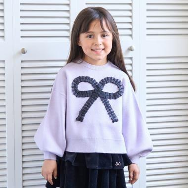 【像棉花糖般的穿著感】【可機洗】愛心蝴蝶結拼接圖案毛衣