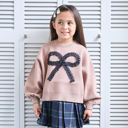 【像棉花糖般的穿著感】【可機洗】愛心蝴蝶結拼接圖案毛衣