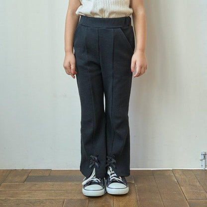 【ともパン】【加絨內裡】下襬蝴蝶結開叉喇叭褲