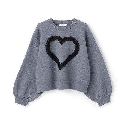 【像棉花糖般的穿著感】【可機洗】愛心蝴蝶結拼接圖案毛衣