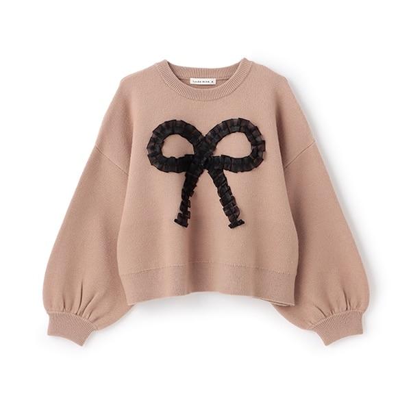 【像棉花糖般的穿著感】【可機洗】愛心蝴蝶結拼接圖案毛衣