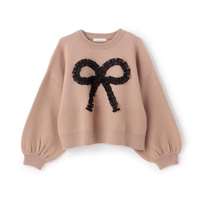 【像棉花糖般的穿著感】【可機洗】愛心蝴蝶結拼接圖案毛衣