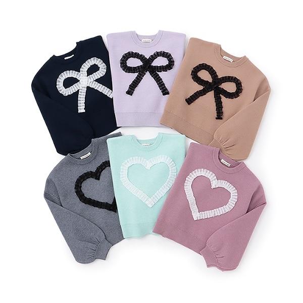 【像棉花糖般的穿著感】【可機洗】愛心蝴蝶結拼接圖案毛衣