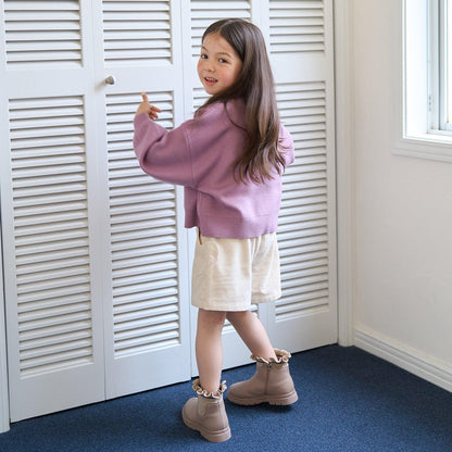 【像棉花糖般的穿著感】【可機洗】愛心蝴蝶結拼接圖案毛衣