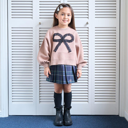 【像棉花糖般的穿著感】【可機洗】愛心蝴蝶結拼接圖案毛衣