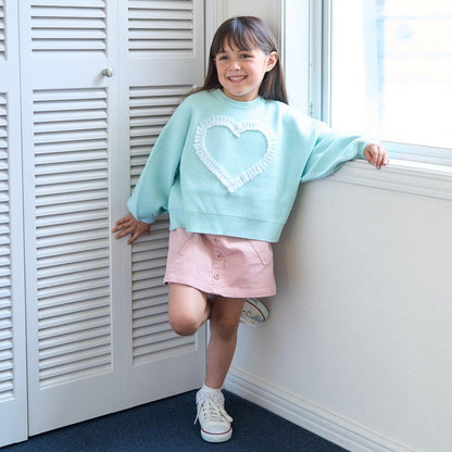 【像棉花糖般的穿著感】【可機洗】愛心蝴蝶結拼接圖案毛衣