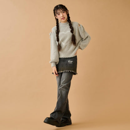 肩部開叉馬海毛針織衫