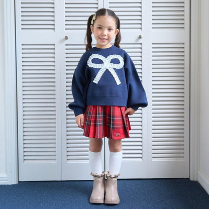 【像棉花糖般的穿著感】【可機洗】愛心蝴蝶結拼接圖案毛衣