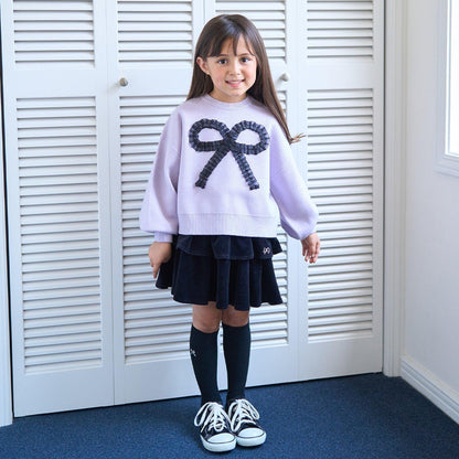 【像棉花糖般的穿著感】【可機洗】愛心蝴蝶結拼接圖案毛衣