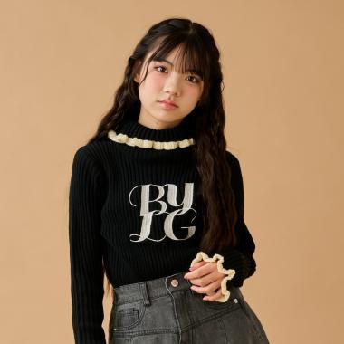 徽標刺繡羅紋針織衫