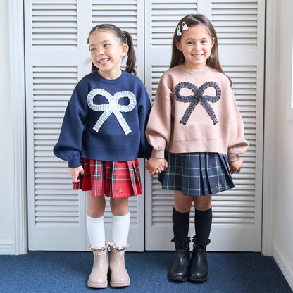 【像棉花糖般的穿著感】【可機洗】愛心蝴蝶結拼接圖案毛衣