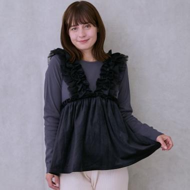 【リンク】拼接荷葉邊長款上衣