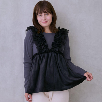 【リンク】拼接荷葉邊長款上衣