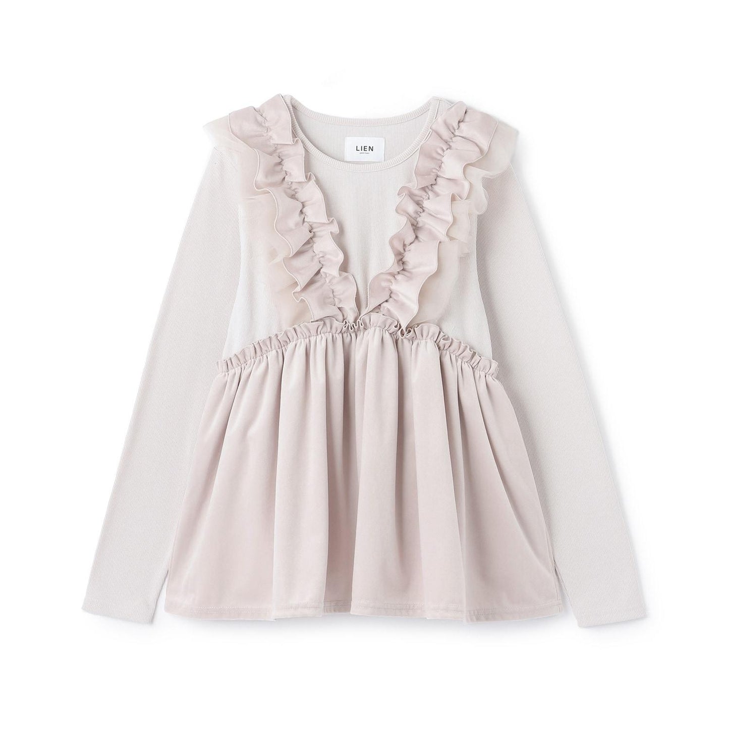 【リンク】拼接荷葉邊長款上衣