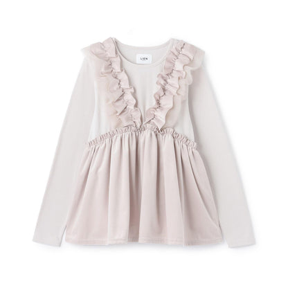 【リンク】拼接荷葉邊長款上衣